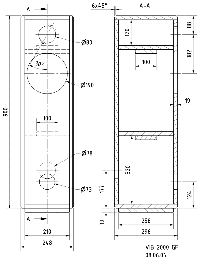 Loudspeaker Box Construction Diagram - all dimensions in mm.