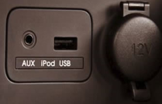 Examples of 3.5mm audio inputs and USB car connectors.